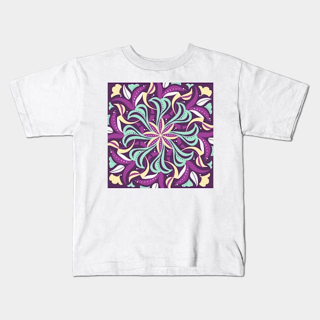 Purple flower mandala Kids T-Shirt by Think Beyond Color